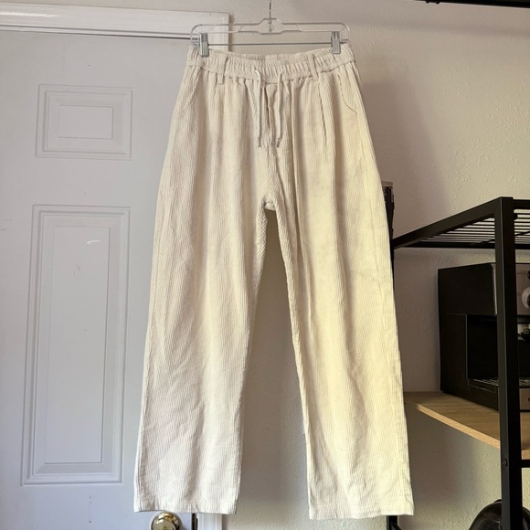 Aelfric Eden Pants - AELFRIC EDEN white off‎ white corduroy straight leg pull on elastic pants